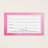 Chic Pink Glitter Cadeaubon Visitekaartje (Achterkant)