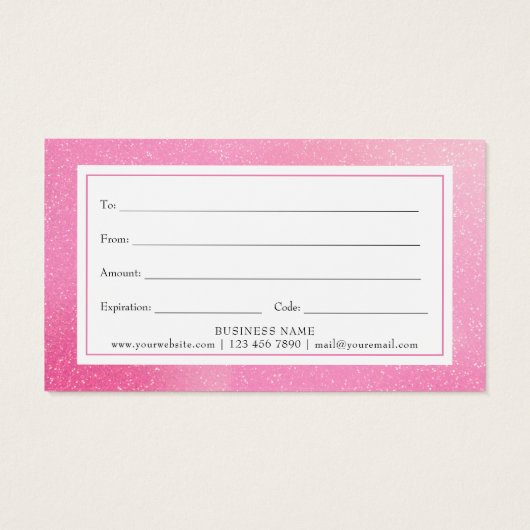 Chic Pink Glitter Cadeaubon Visitekaartje (Achterkant)