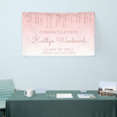 Chic Pink Glitter Drip Afstuderen Spandoek (Beurs)