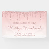 Chic Pink Glitter Drip Afstuderen Spandoek (Horizontaal)