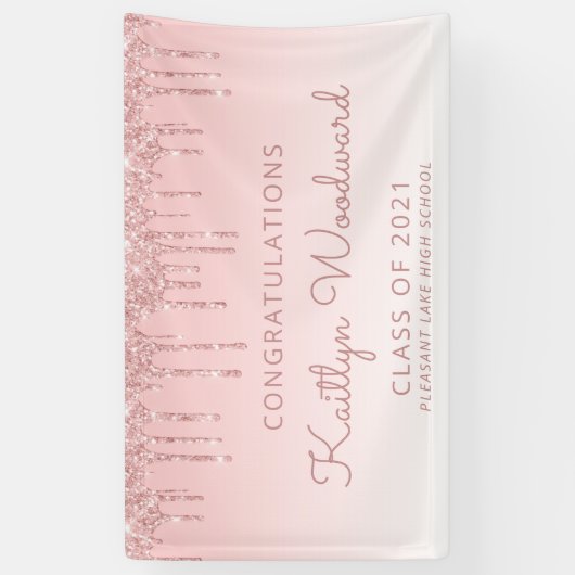 Chic Pink Glitter Drip Afstuderen Spandoek (Verticaal)