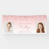 Chic Pink Glitter Drip Two Photo Afstuderen Spandoek (Horizontaal)