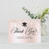 Chic Pink Glitter Drips Zwart Script Afstuderen Bedankkaart (Staand voorkant)