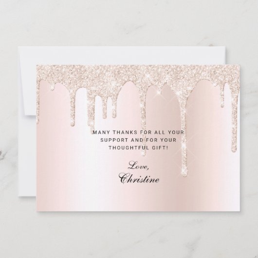 Chic Pink Glitter Drips Zwart Script Afstuderen Bedankkaart (Achterkant)