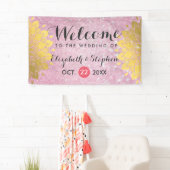 Chic Pink Glitter en Gold Floral Wedding Banner (Insitu)