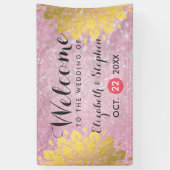 Chic Pink Glitter en Gold Floral Wedding Banner (Verticaal)