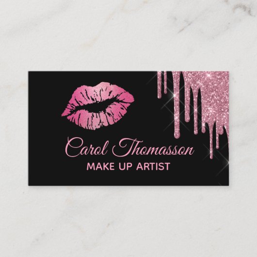 Chic Pink Glitter en Lips 2 Visitekaartje (Voorkant)