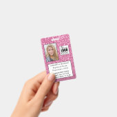 Chic Pink Glitter Foto Logo Employee ID Badge (Handheld)