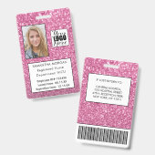 Chic Pink Glitter Foto Logo Employee ID Badge (Voor- en achterkant)