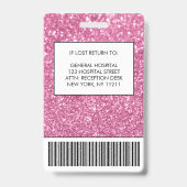 Chic Pink Glitter Foto Logo Employee ID Badge (Achterkant)