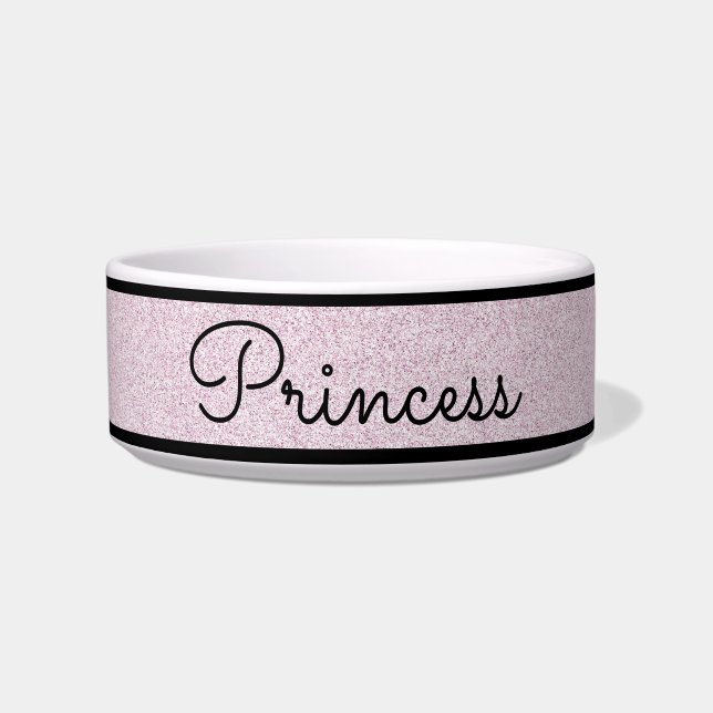 Chic Pink Glitter Gepersonaliseerd Cat Bowl Voerbakje (Voorkant)
