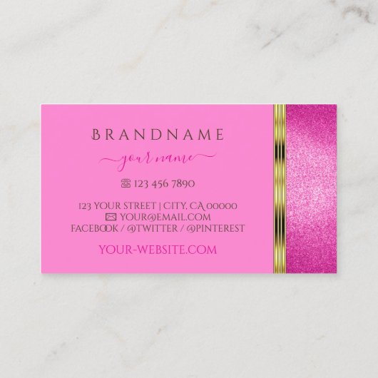Chic Pink Glitter Gold Border Ornamental met Logo Visitekaartje (Achterkant)