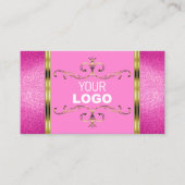 Chic Pink Glitter Gold Border Ornamental met Logo Visitekaartje (Voorkant)