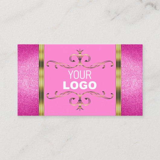 Chic Pink Glitter Gold Border Ornamental met Logo Visitekaartje (Voorkant)