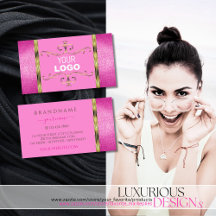 Chic Pink Glitter Gold Border Ornamental met Logo