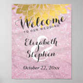 Chic Pink Glitter Gold Floral Wedding Sign Poster (Voorkant)