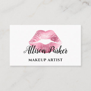 Chic Pink Glitter Lips Makeup Artist Visitekaartje