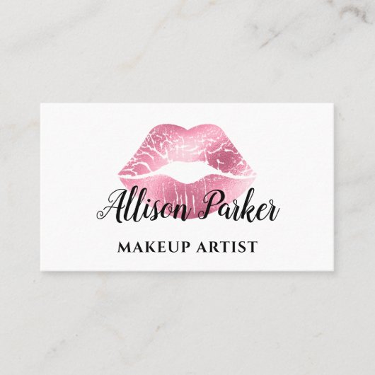 Chic Pink Glitter Lips Makeup Artist Visitekaartje (Voorkant)