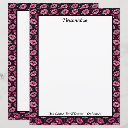 Chic Pink Glitter Lips on Black Personalized (Voorkant / Achterkant)