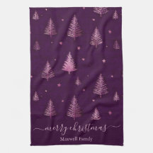 Chic pink glitter merry christmas trees name