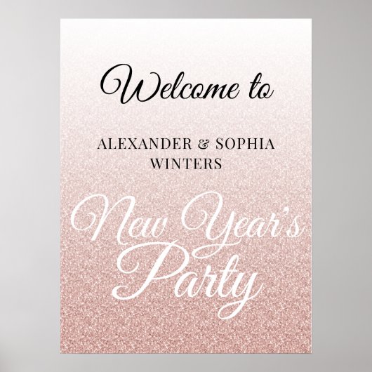 Chic Pink Glitter New Years Party Welkom Poster (Voorkant)