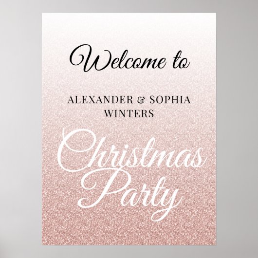 Chic Pink Glitter Ombre Kerstfeest Welkom Poster (Voorkant)