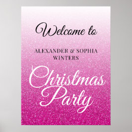 Chic Pink Glitter Ombre Kerstfeest Welkom Poster