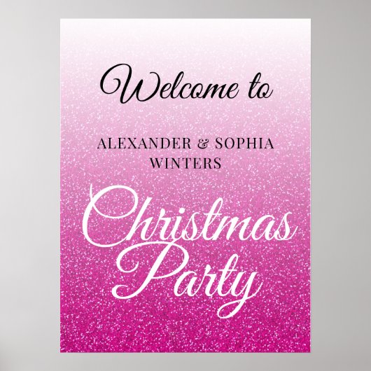 Chic Pink Glitter Ombre Kerstfeest Welkom Poster (Voorkant)