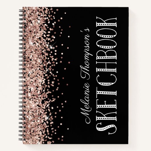 Chic Pink Glitter Persoonlijke naam Schetkbook Notitieboek (Voorkant)