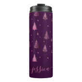 Chic pink glitter purple christmas trees name thermosbeker (Voorkant)