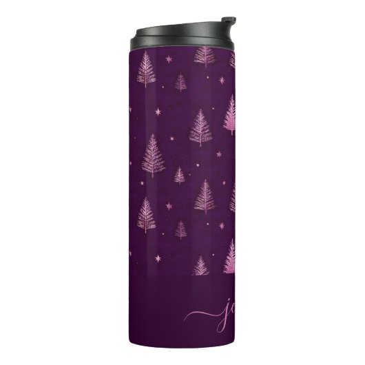 Chic pink glitter purple christmas trees name thermosbeker (Gedraaid links)