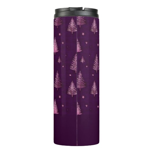 Chic pink glitter purple christmas trees name thermosbeker (Achterkant)