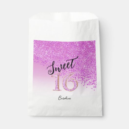 Chic Pink Glitter Sweet 16 Birthday Bedankzakje (Voorkant)