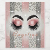 Chic Pink Glitter Wimpers Wijn Etiket (Enkel label)