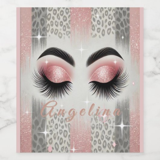 Chic Pink Glitter Wimpers Wijn Etiket (Enkel label)