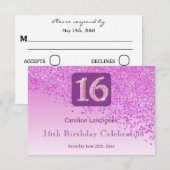 Chic Pink Glitter, zestien verjaardag RSVP (Voorkant / Achterkant)