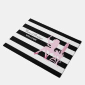 Chic Pink Glitz Girl Black Stripes Hair Boutique Deurmat (Schuin)