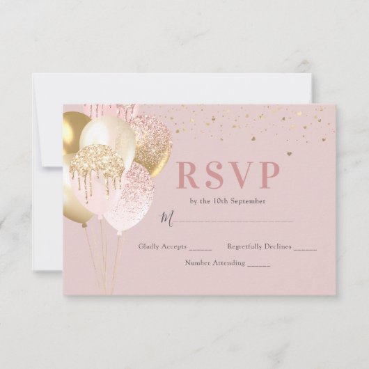 Chic Pink & Gold Birthday Party RSVP Kaartje (Voorkant)