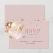 Chic Pink & Gold Birthday Party RSVP Kaartje (Voorkant / Achterkant)