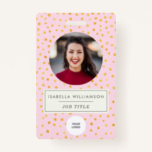 Chic Pink Gold Dot Employee Foto ID Corporate Badge