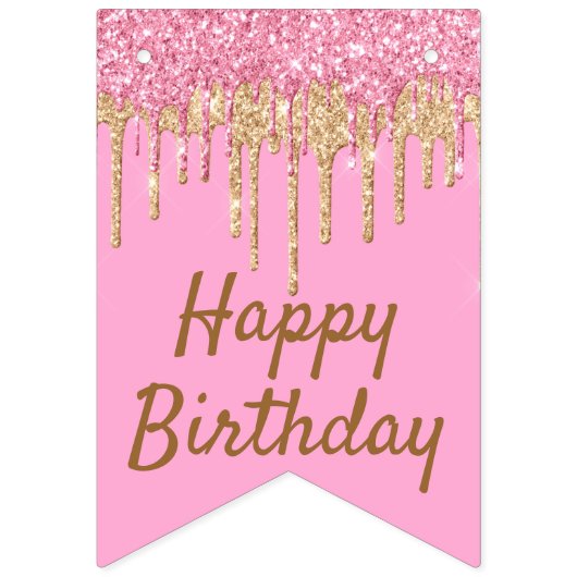 Chic Pink Gold Driving Glitter Birthday Vlaggetjes (Tweede vlag)