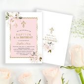 Chic Pink Gold Floral Girl 1st Birthday & Baptisme Kaart