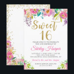 Chic Pink Gold Floral Sweet Sixteen 16 verjaardag Kaart<br><div class="desc">Chic Pink Gold Floral Sweet Sixteen uitnodiging van 16 september</div>