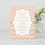 Chic Pink Gold Glitter baby shower nodigt uit Kaart (Staand voorkant)
