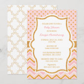 Chic Pink Gold Glitter baby shower nodigt uit Kaart (Voorkant / Achterkant)