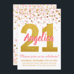 Chic Pink Gold Glitter Confetti Girl 21st Birthday Kaart<br><div class="desc">Een leuke en leuke Pink Gold Glitter Confetti Birthday Party nodigt voor meisje uit!</div>