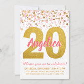 Chic Pink Gold Glitter Confetti Meisje 20e Verjaar Kaart (Voorkant)
