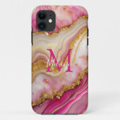 Chic Pink Gold Glitter Marmeren Agaat Monogram Case-Mate iPhone Case (Achterkant)