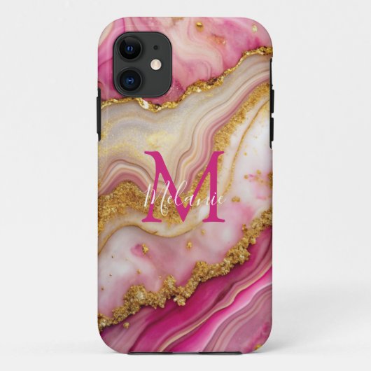 Chic Pink Gold Glitter Marmeren Agaat Monogram Case-Mate iPhone Case (Achterkant)