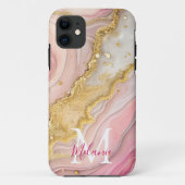 Chic Pink Gold Glitter Marmeren Agaat Monogram Case-Mate iPhone Case (Achterkant)